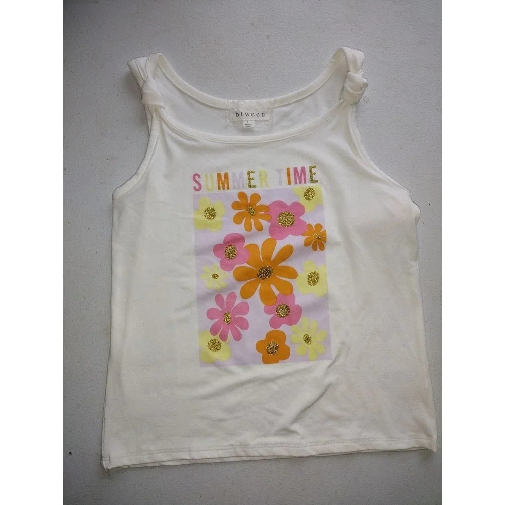 Girls Summer Set btween Floral Glitter Top and Cat & Jack Yellow Denim Shorts L‎ - Picture 4 of 5